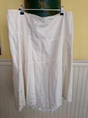 Context Womens White Cotton Embroidered A-Line Skirt Size 18W